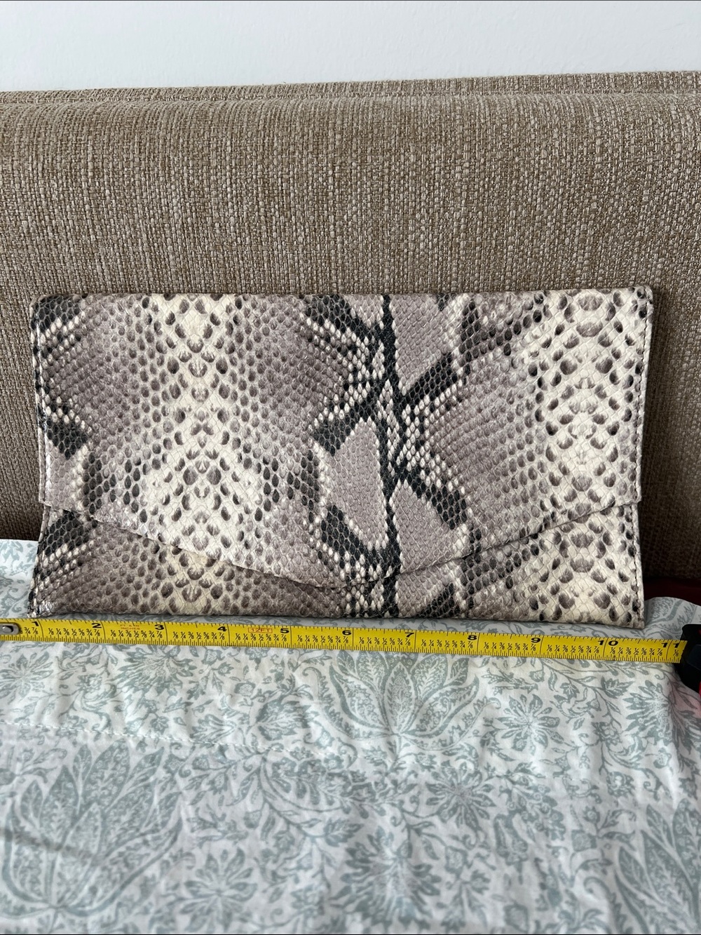 Cole Haan Taupe Snake-Print Envelope Clutch